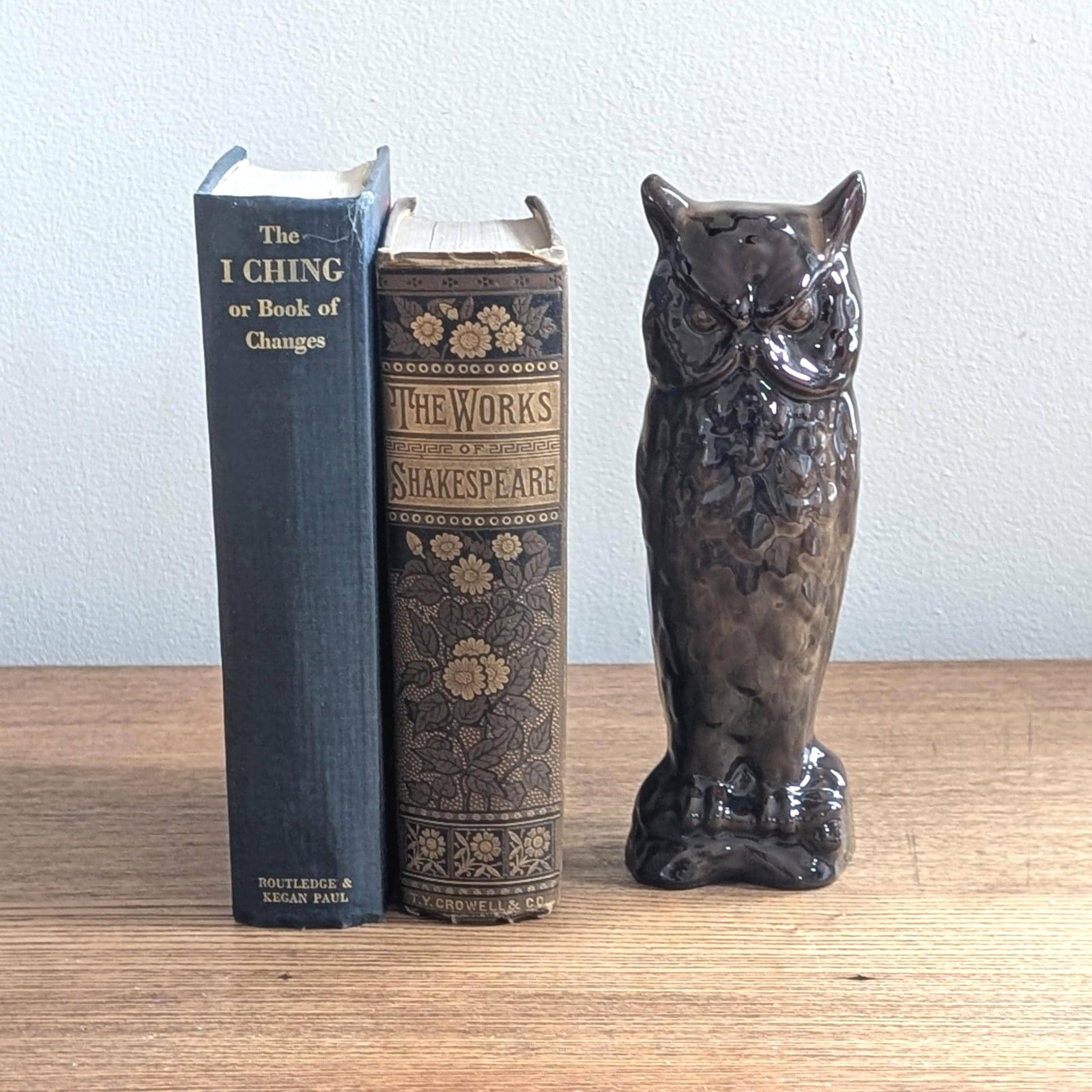 Ceramic Owl Statue Mid Century Brown Drip Glaze 9" Figurative Art Pottery Academic Decor