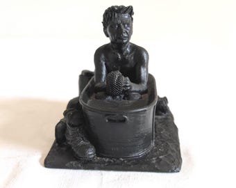 Coal Miner Sculpture Hand Carved Genuine Coal Figurine British Folk Art