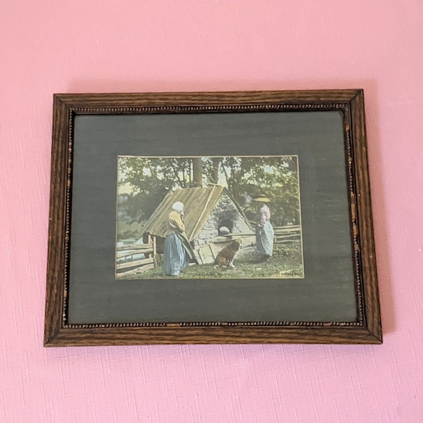 Antique Print Habitant Life Studies - Open Air Bake Oven - Rural Quebec, Canada. Framed and Under Glass. "Canadian Oven" Signed and Dated.