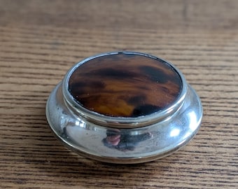 E.H. Parkin Silver Plate Vanity Box, Faux Tortoise Shell Lid, Mid Century Dresser Decor