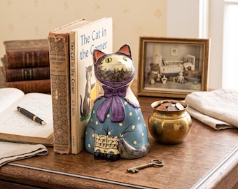 Chalkware Cat Bank, Mid Century Coin Jar, Hand Painted Kitsch Decor, Retro Penny Saved