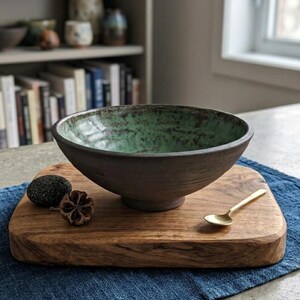 Nicolas Brodbeck Art Pottery Bowl, Signed Quebec Studio Ceramic, Green Brown MCM Canada