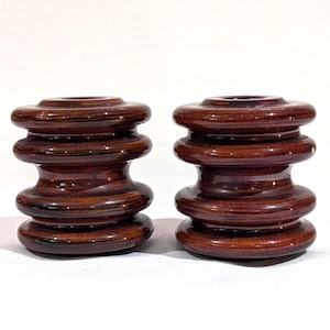 Insulators, Brown Glazed Ceramic Spool, Vintage Industrial Power Line Pair