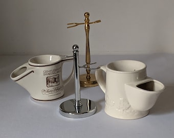 Vintage Shaving Mugs and Shaving Brush Stands Two of each to choose from.