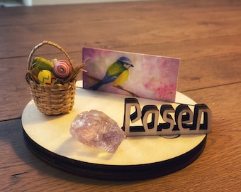Easter ornaments for Grimms Birthday ring, waldorf wooden ring, celebration ring - Word 'Easter' and basket with easter eggs