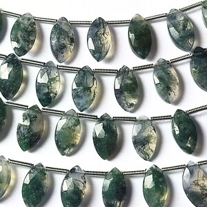 Moss Agate Faceted Marquise Shape Briolette, Size 6x12MM, 8" Strand, Side Drill, Super Quality Gems for Jewelry Making