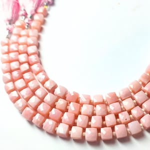 Pink Opal Faceted Cube Beads: 7mm Gemstone Strand