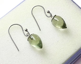 Green Amethyst Sterling Silver Earrings: Teardrop Briolette, 8x12mm