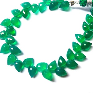 Green Onyx Faceted Tear Drop Briolette Beads, Size 4.5x6.5MM, 6&quot; Strand Length, Semi Precious Gems for jewelry making