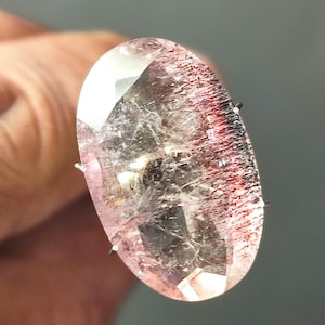 Lepidocrocite / Super Seven Quartz, Step Cut Gemstone, Size 13x21x8MM, Loose Gemstone, Oval Shape, Semi Precious Gems for Jewelry Making