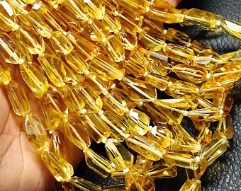 Citrine Briolette Beads: Step Cut Tumble Nuggets, 7-8mm, 8"/16"
