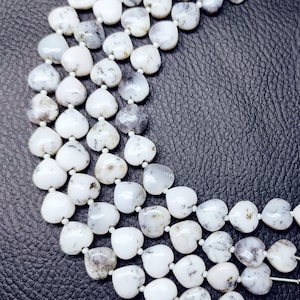 Dendrite Opal Smooth Carved Heart Shape Briolette Beads, Size 6/8/10 MM, 10 Pcs. Strand, Semi Precious Gems for Jewelery Making