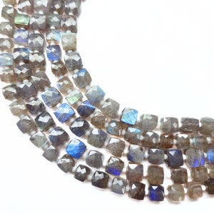 Natural Labradorite Faceted 3D Cube Briolette Beads / Faceted Box Beads / Size 7 MM / 7&quot; Strand / Semi Precious Gems for Jewelry Making