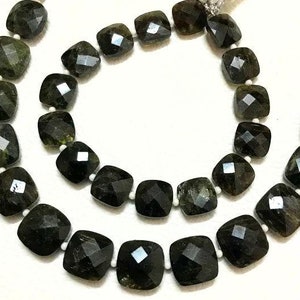 Black Tourmaline Faceted Cushion Beads: 8&quot; Strand, 6/8/10mm Gems