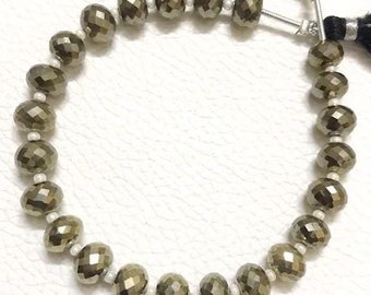 Golden Pyrite Faceted Rondelle Beads - 7MM, 6 Inch Strand