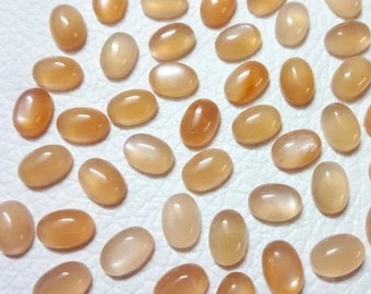 Peach Moonstone Cabochons: Polished Oval Gemstones (10 Pcs)