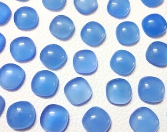 Blue Chalcedony Cabochons: Rounded Square, Polished Gems (10 Pcs) 4-12MM
