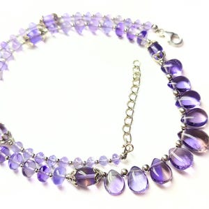 Amethyst Beaded Necklace: 925 Sterling Silver Adjustable Chain