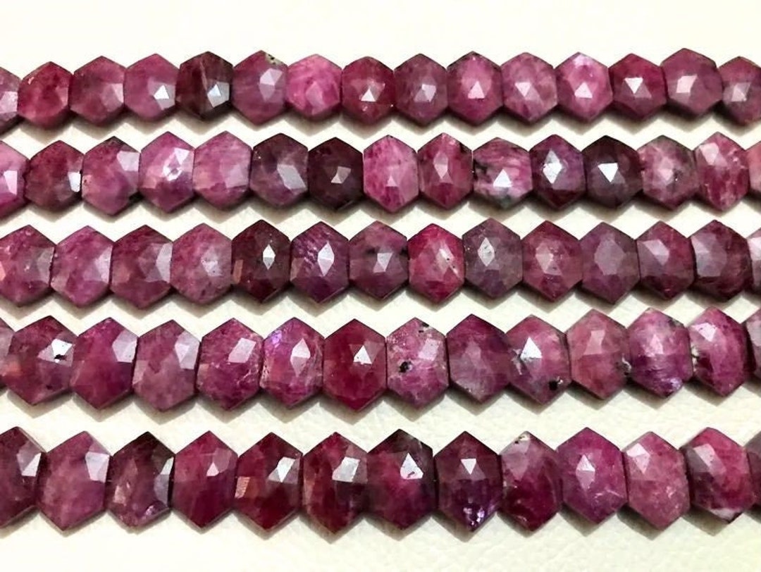 AAA Grade Ruby Hexagon Shape Faceted Briolette Beads/ 10 Pcs. Strand ...