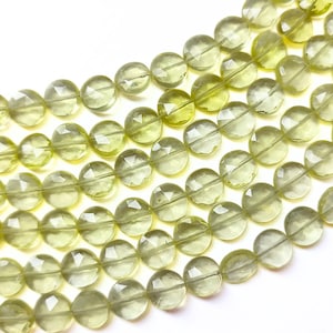 Lemon Quartz Faceted Coin Shape Briolette Beads, Size 6/8/10/12/14 MM, 8&quot; Strand, Semi Precious Gems for Jewelry Making
