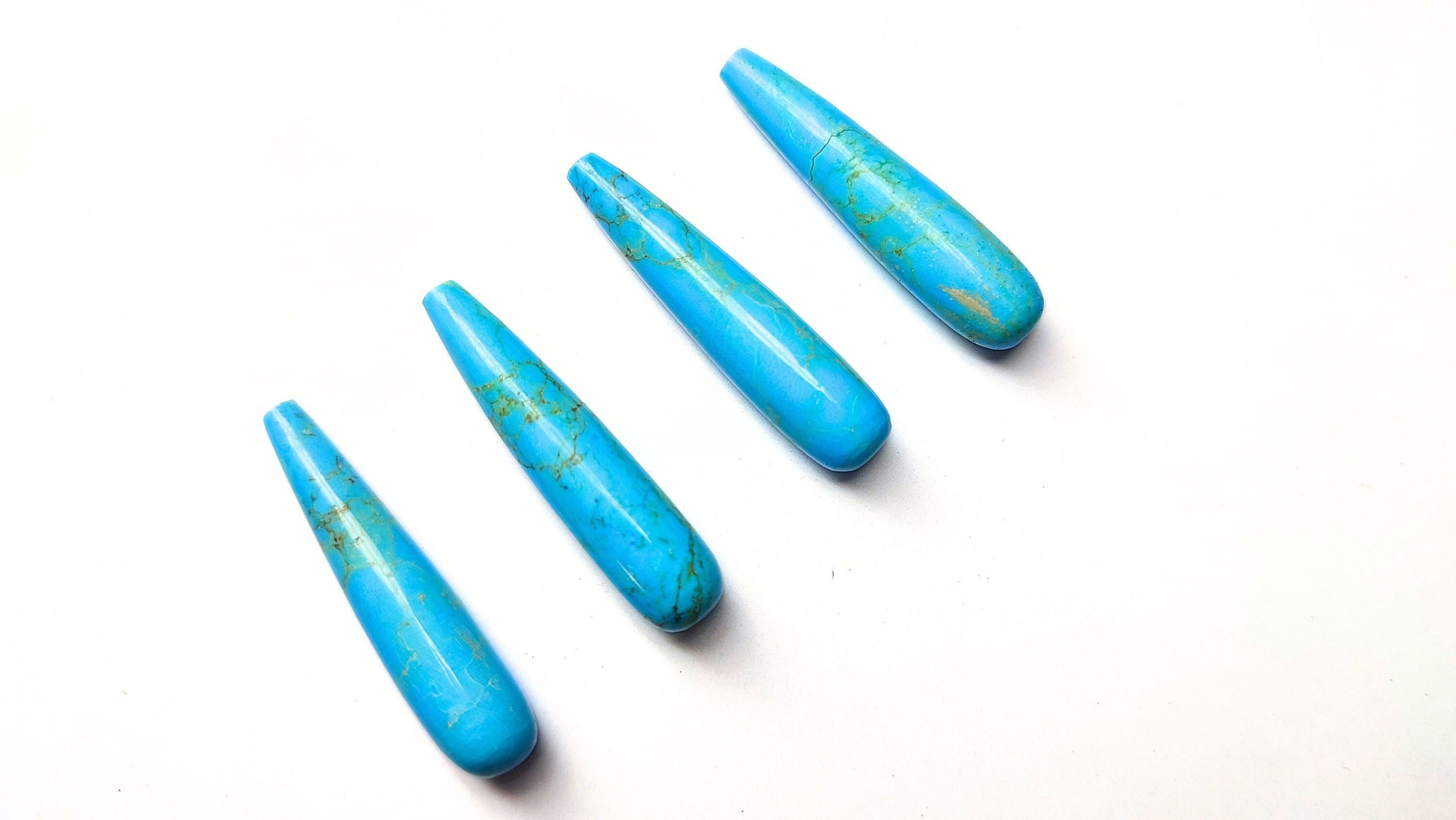 Turquoise Smooth Polished Top Half Drill Teardrop Briolette Beads, Size 8x35MM