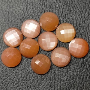 Peach Moonstone Faceted Round Cabochons: Jewelry Making Gems (10 Pcs, 6/8/10/12MM)