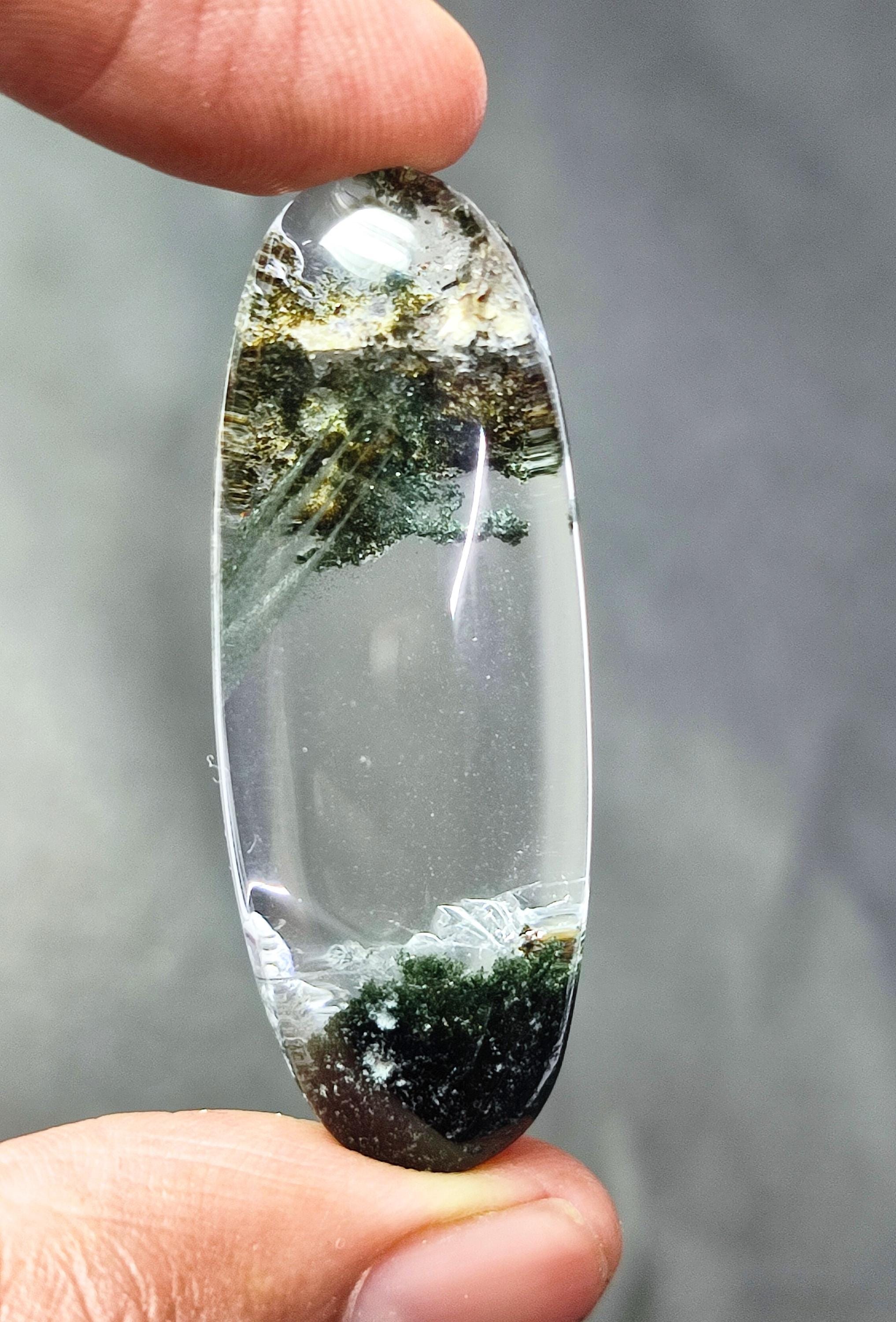 楕円形の石　ガーデンクォーツ 研磨されたガーデンクォーツ宝石：楕円形の風景内包物（18 x 49 MM