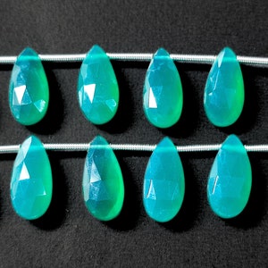 Green Onyx Pear Shape Faceted Briolette Beads / Size 7*15MM / 10 Pcs. Strand/ Semi Precious Gems for Jewelry Making