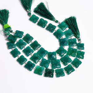 Green Jade Carving Square Shape Briolette Gemstone / Size 14-15MM / 10 Pc. Strand / Gemstone for Jewelry Making
