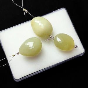 Georgious Green Serpentine Faceted Tumble Beads, 3 Pcs. Set, Size 22-25MM, Semi Precious Gemstone for Jewelry Making