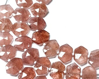 Strawberry Quartz Briolette Beads: Faceted Hexagon, 10x15x5 mm (10 Piece)