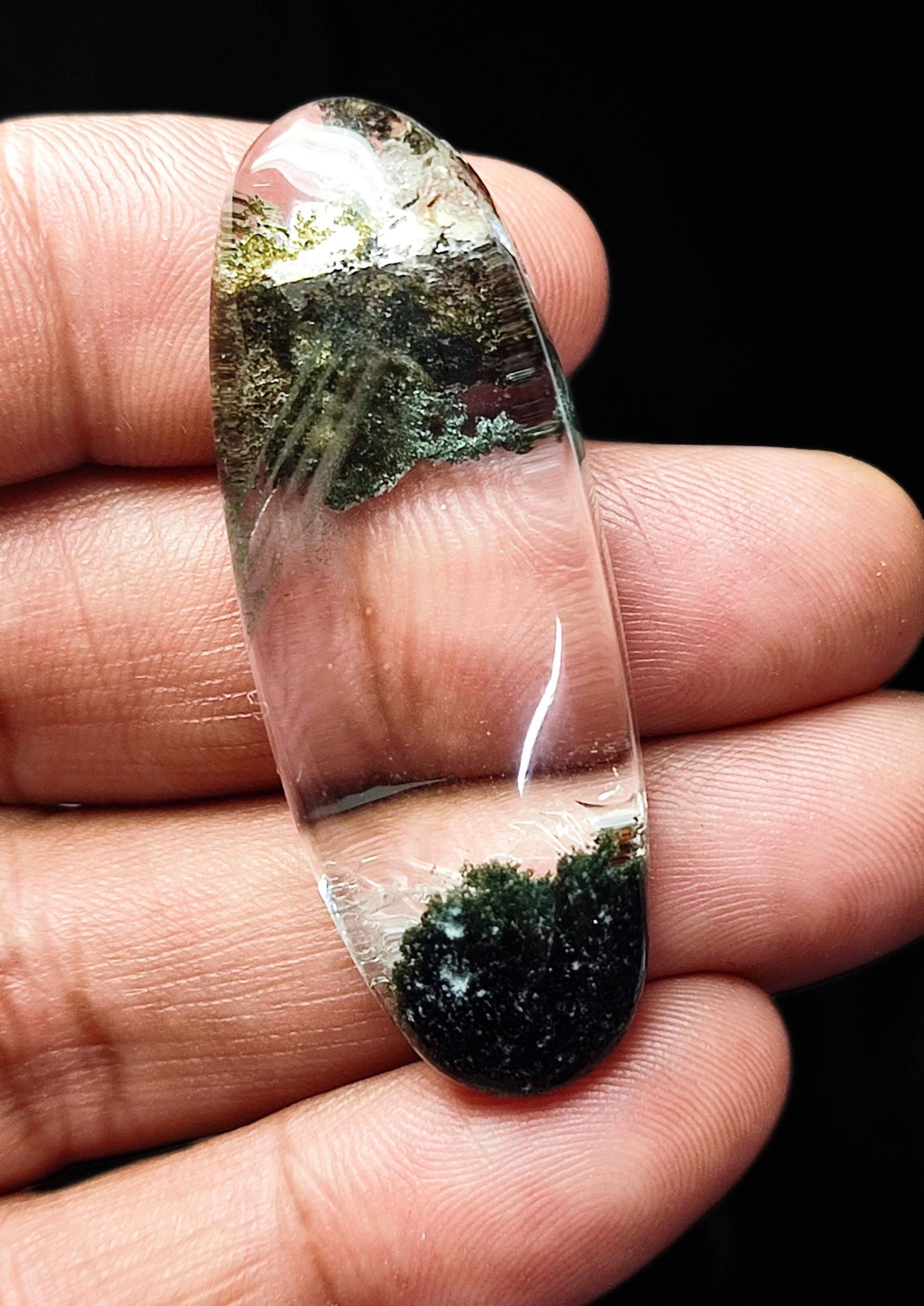 研磨されたガーデンクォーツ宝石：楕円形の風景内包物（18 x 49 MM