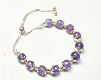 Pink Amethyst Rondelle Bead Bracelet: 925 Sterling Silver, Handmade Gemstone Jewelry