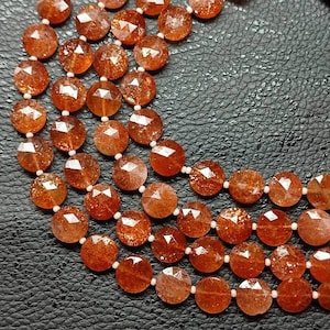Sunstone Faceted Coin Shape Briolette Beads, Size 6/8/10/12/14mm, 8&quot; Strand, Semi Precious Gems for Jewelry