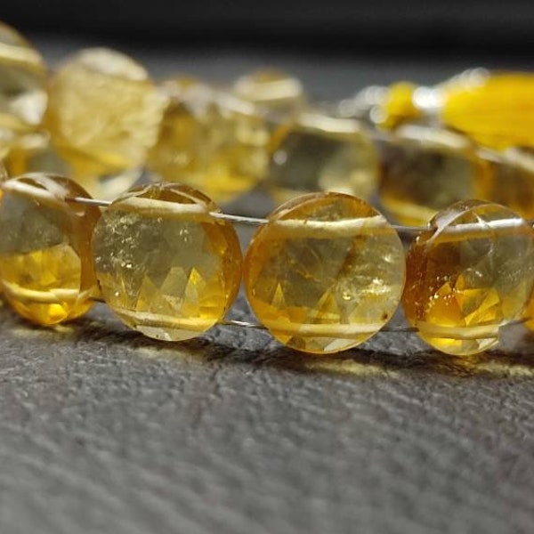 Natural 10 pieces AAA Grade Citrine Faceted Round Briolette Beads, Size 8/10/12/14 mm, Super Quality, Double straight drill