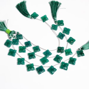 Green Jade Carving Square Shape Briolette Gemstone / Size 14-15MM / 10 Pc. Strand / Gemstone for Jewelry Making