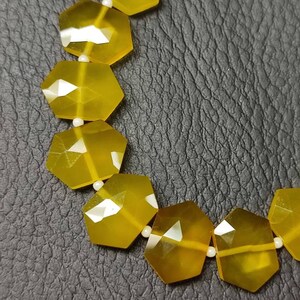 Yellow Chalcedony Faceted Hexagon Shape Briolette Beads, Size 10x15x5 mm, Semi Precious Gems for Jewelry Making