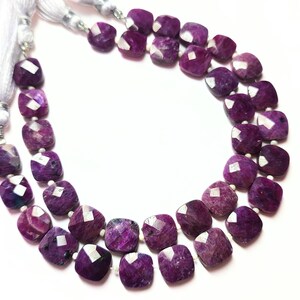 Cuentas de rubí natural talla cojín facetadas tipo briolette, tamaño 10 mm, longitud de hebra de 8", piedra semipreciosa para joyería.