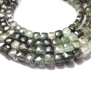 Green Rutile Faceted 3D Cube Briolette Beads /Faceted Box Beads / Size 7-8 MM / 7&quot; Strand / Semi Precious Gems for Jewelry Making