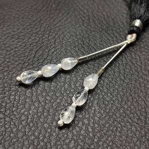 White Rainbow Three Matched Pairs, Straight Drilled Tear Drops Faceted Briolette Beads, Size 5*7 mm, Semi Precious Gems for Jewelry Making