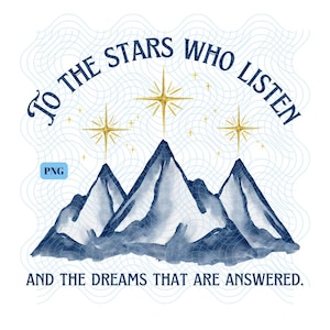 Inspiré de Velaris pour les stars qui écoutent, fichier PNG, téléchargement immédiat, ACOTAR, tribunal de nuit, montagnes, étoiles, aquarelle, autocollants, rhysand