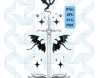 Book Dragons Sword Stars, PNG, JPEG, PDF, svg, Instant Download, Fourth Wing, When the Moon Hatched, Bookish, Tairn, Andarna, Fantasy