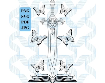 Quicksilver Inspired Book Sword Butterflies, svg, png, jpeg, pdf, Instant Download, Little Osha, Fantasy, Bookish, Sticker, Digital Design