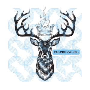Stag with Crown and Fire, Throne of Glass, svg, png, jpeg, pdf, Instant Download, Sarah J Maas, Flames, Terrasen, The Lord of the North