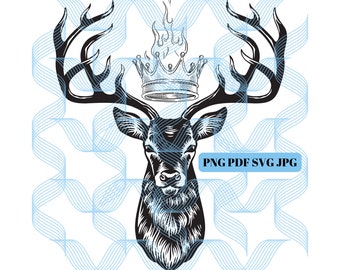 Stag with Crown and Fire, Throne of Glass, svg, png, jpeg, pdf, Instant Download, Sarah J Maas, Flames, Terrasen, The Lord of the North
