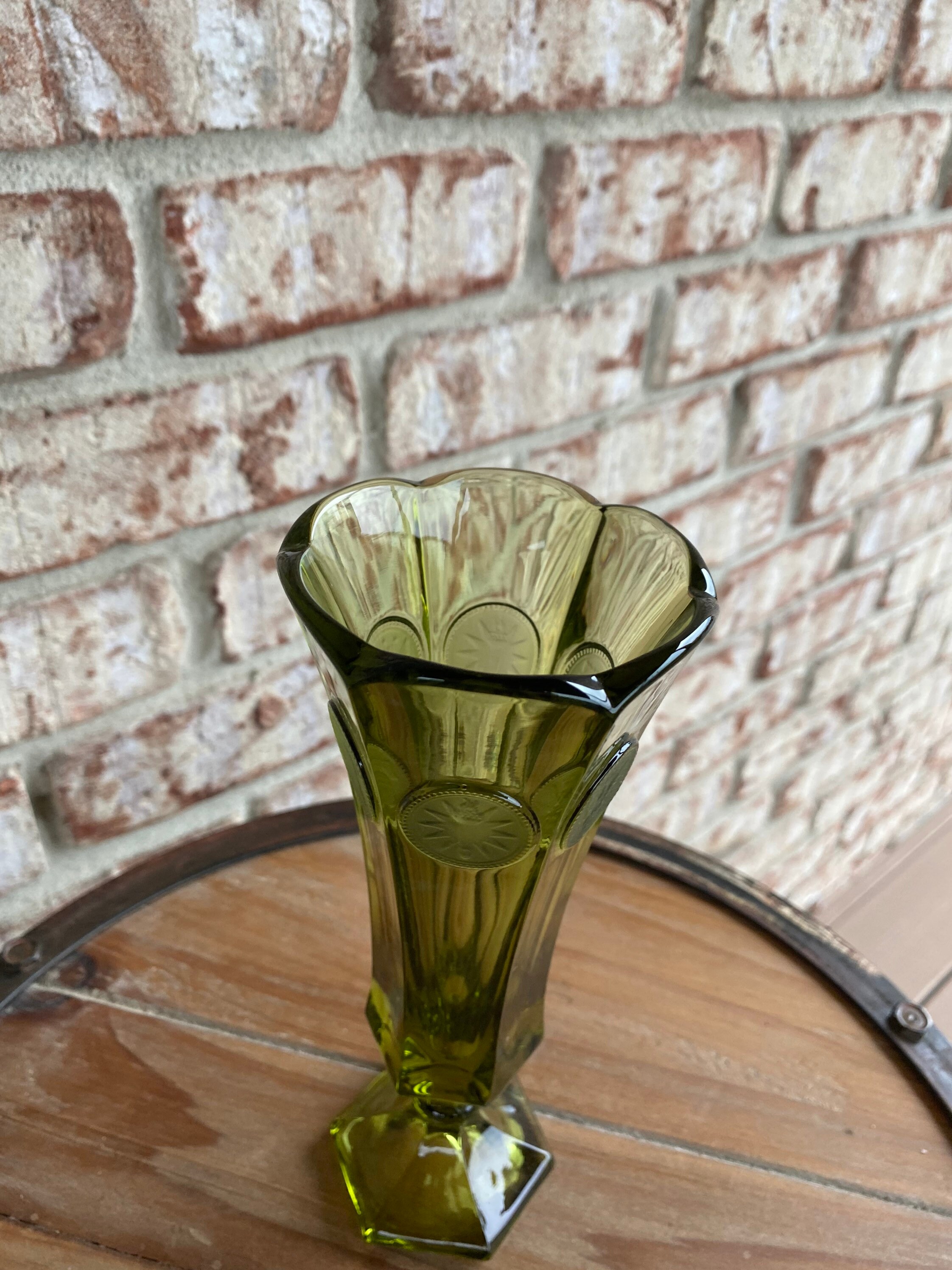 Vintage 1960s Frosted Fostoria Green Coin Vase Etsy