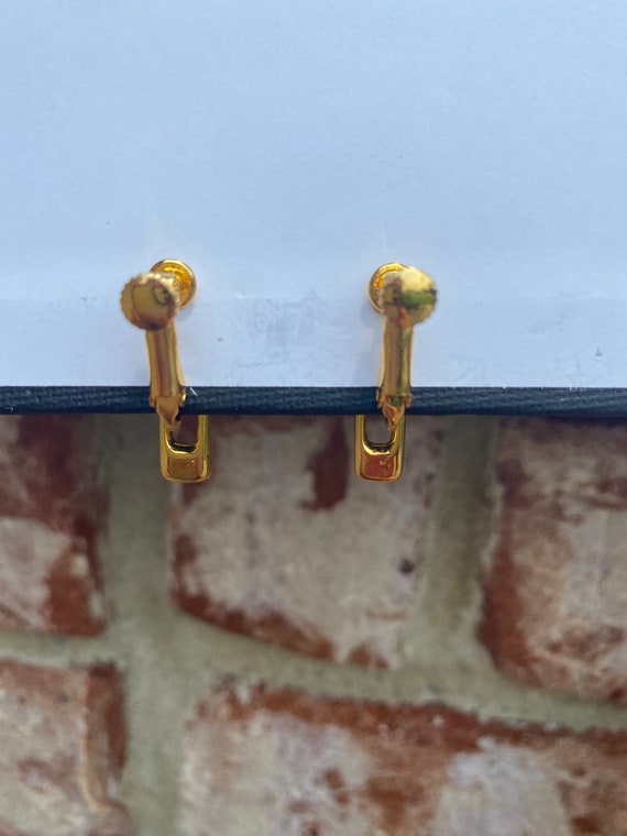 1950s Vintage Gold Tone Dangle Clip On Earrings A… - image 3