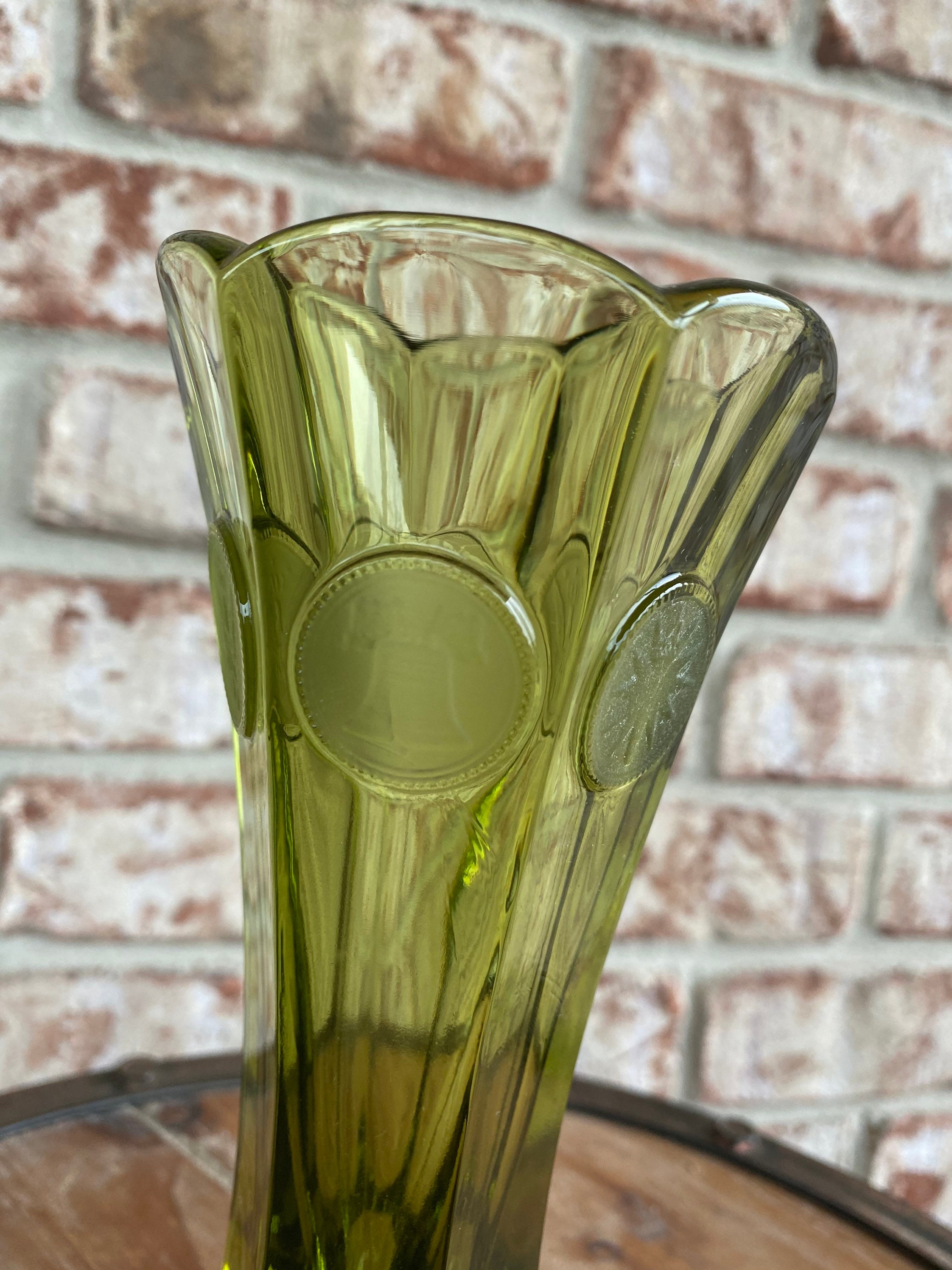 Vintage 1960s Frosted Fostoria Green Coin Vase Etsy