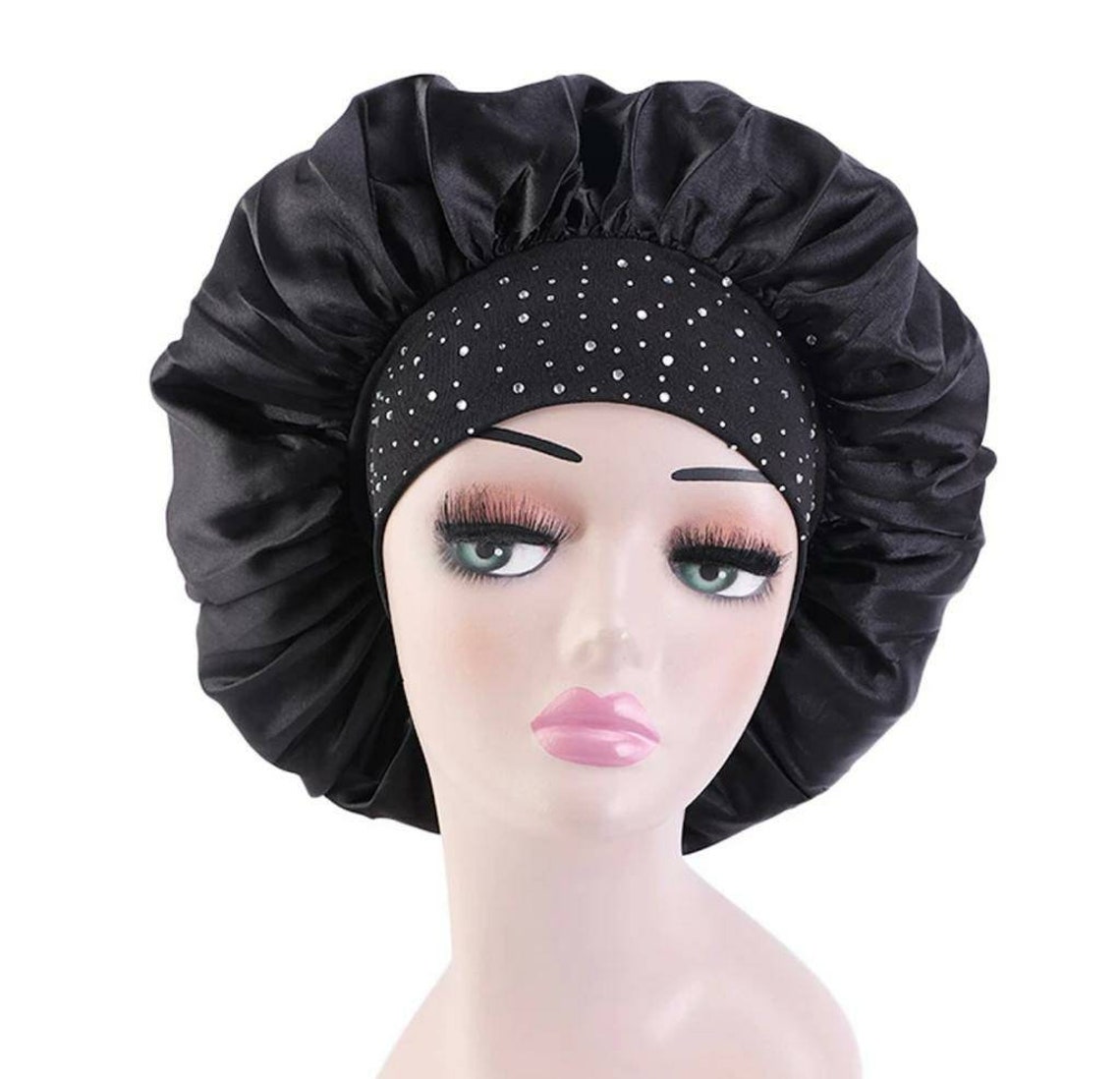 New Big Black Satin /silky Rhinestone Hair With Etsy UK