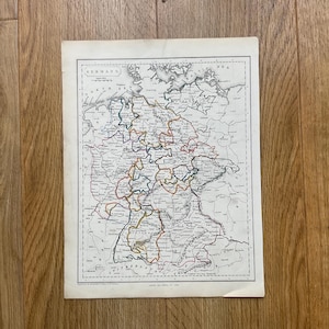 Circa 1840 - Genuine Antique Map of Germany - Steel Engraving with Hand Colouring